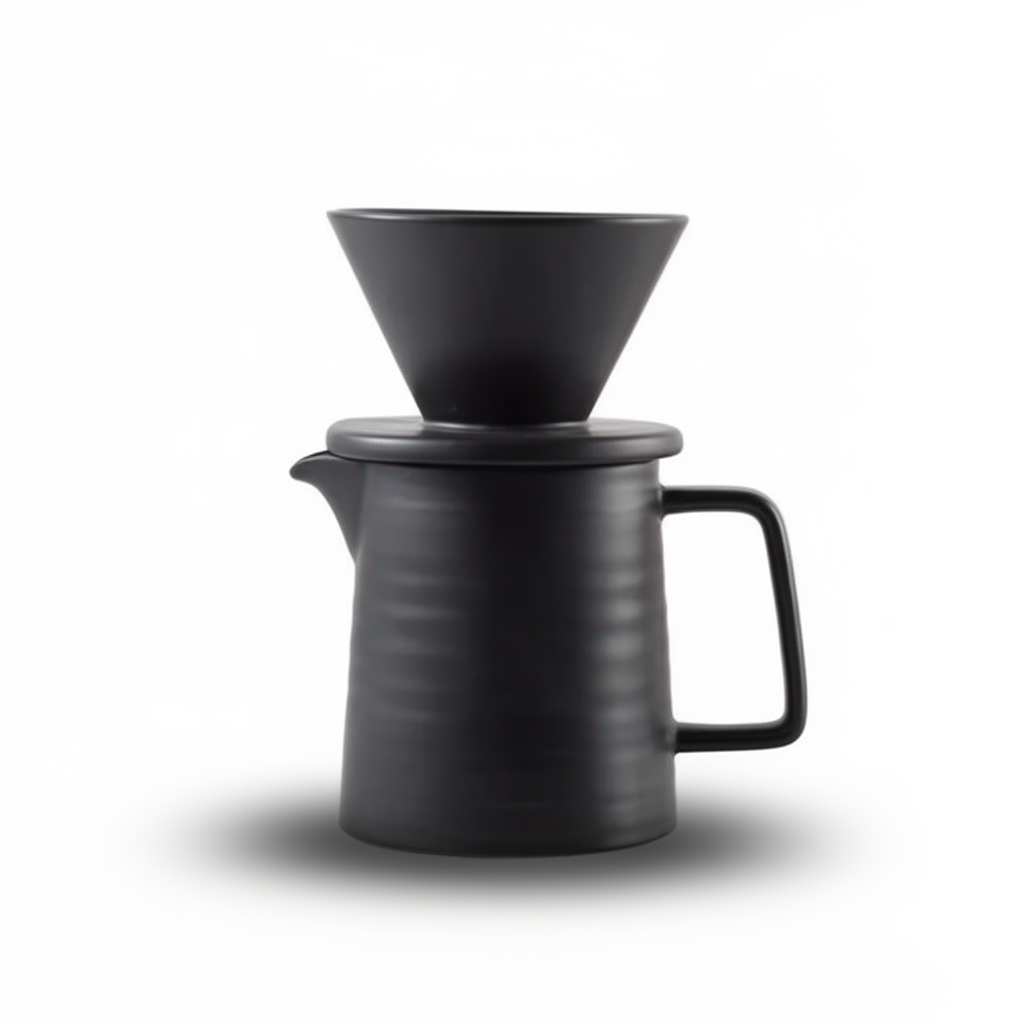 Czarny ceramiczny zestaw Acheron – dripper ustawiony na dzbanku