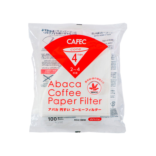 Opakowanie białych filtrów Cafec Abaca 4 cup, 100 sztuk, z czerwonym oznaczeniem