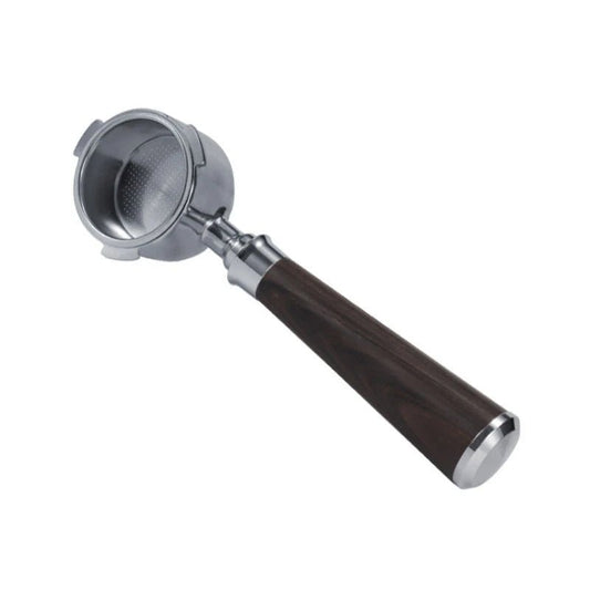 Bezdenna kolba 51 mm z ciemnym drewnianym uchwytem, koszykiem i trzema zaczepami